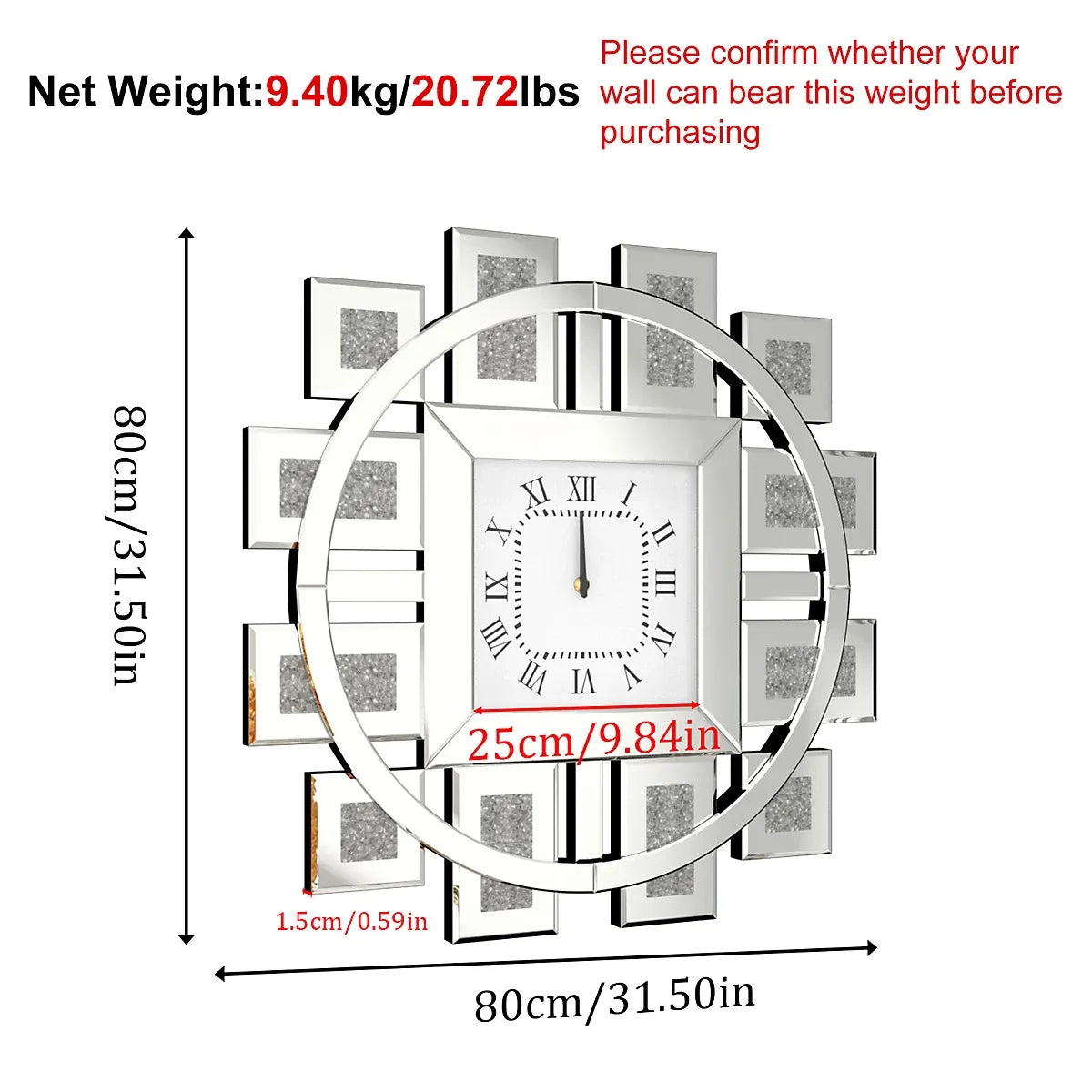 Artloge Crushed Diamond Inlay Wall Clock For Home Decor-Furniture Kingdom